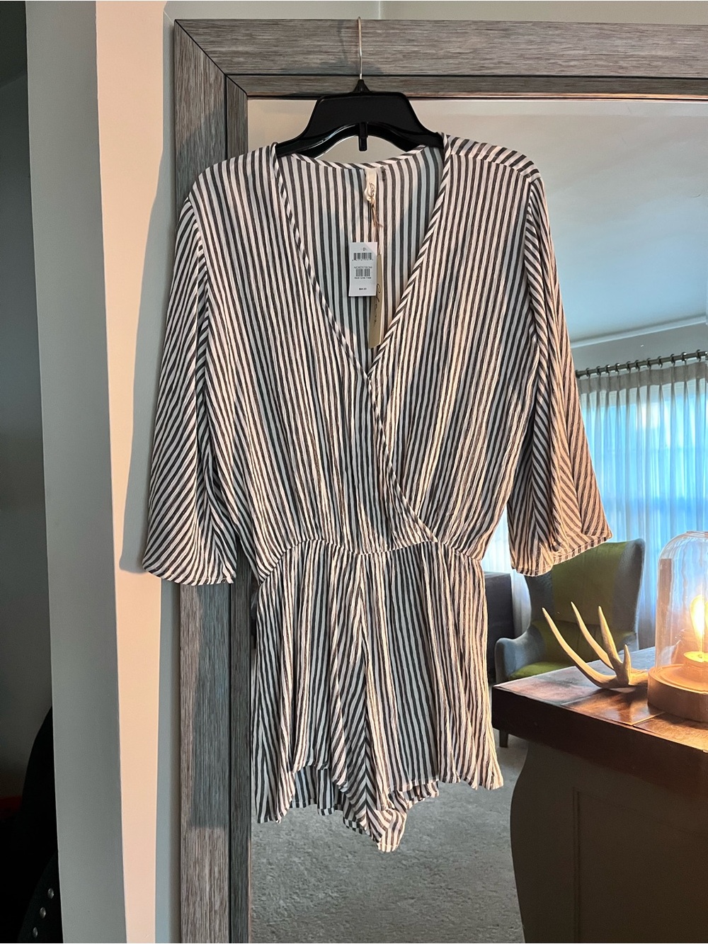 Nordstrom Black and White Striped V-Neck Romper